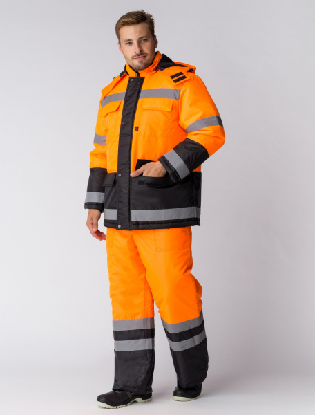 Костюм зимний "Дорожник" брюки, оранжевый/черный (тк.Оксфорд)