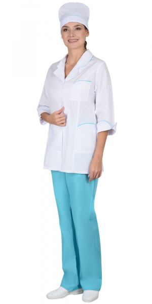 Костюм женский "Жасмин" брюки, белый/св.бирюзовый (тк.Смесовая,115)
